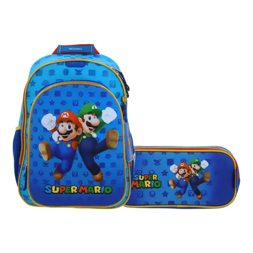 Kit Escolar Mario Bros by Chenson Mochila + Mochila Azul Infantil - Modelo MB70502-9-KC2A