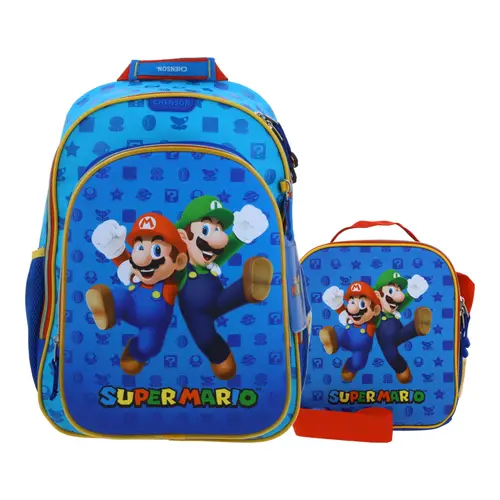 Kit Escolar Mario Bros by Chenson Mochila + Mochila Azul Infantil - Modelo MB70502-9-KC2O
