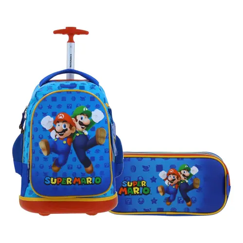 Kit Escolar Mario Bros by Chenson Mochila con Ruedas + Mochila Azul Infantil - Modelo MB70505-9-KB2A
