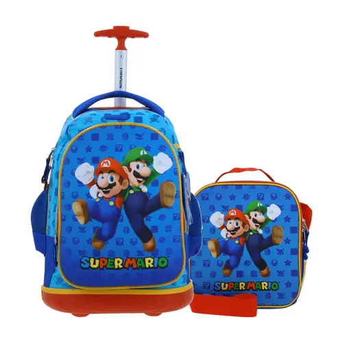 Kit Escolar Mario Bros by Chenson Mochila con Ruedas + Mochila Azul Infantil - Modelo MB70505-9-KB2O