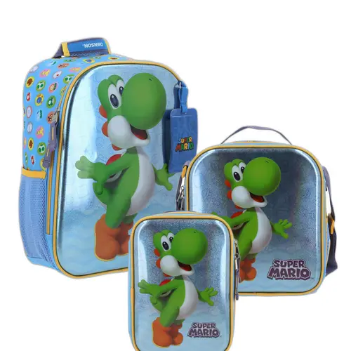 Kit Kinder Mario Bros by Chenson (Mochila + Lonchera + Lapicera) infantil