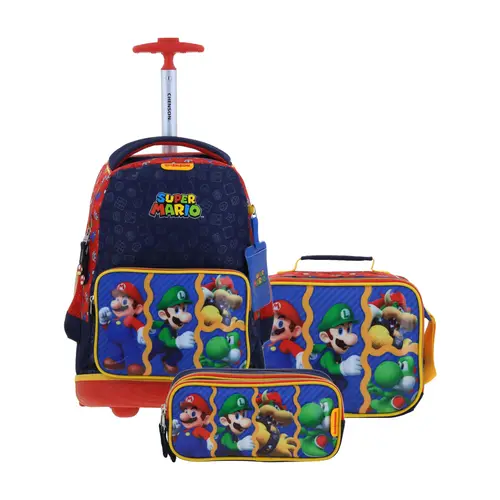 Kit Escolar Mario Bros by Chenson Mochila + Mochila + Mochila Rojo Infantil