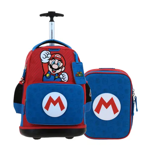 Kit Escolar Mario Bros by Chenson (Mochila con Ruedas + Lapicera) Azul Infantil - Modelo MB71107
