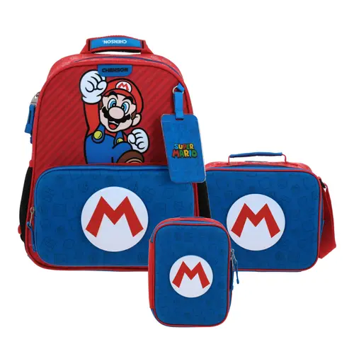 Kit Escolar Mario Bros by Chenson Mochila + Lonchera + Lapicera Azul Infantil