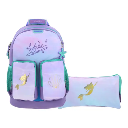 Kit Escolar Ariel La Sirenita by Chenson Mochila + Lapicera Violeta Infantil - Modelo PR70266