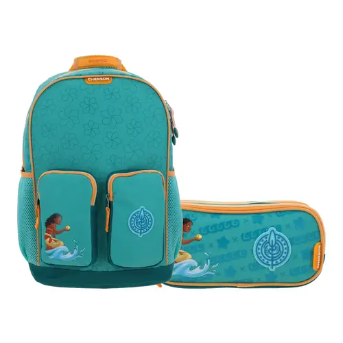 Kit Escolar Princesa Moana by Chenson Mochila + Lapicera Turquesa Infantil