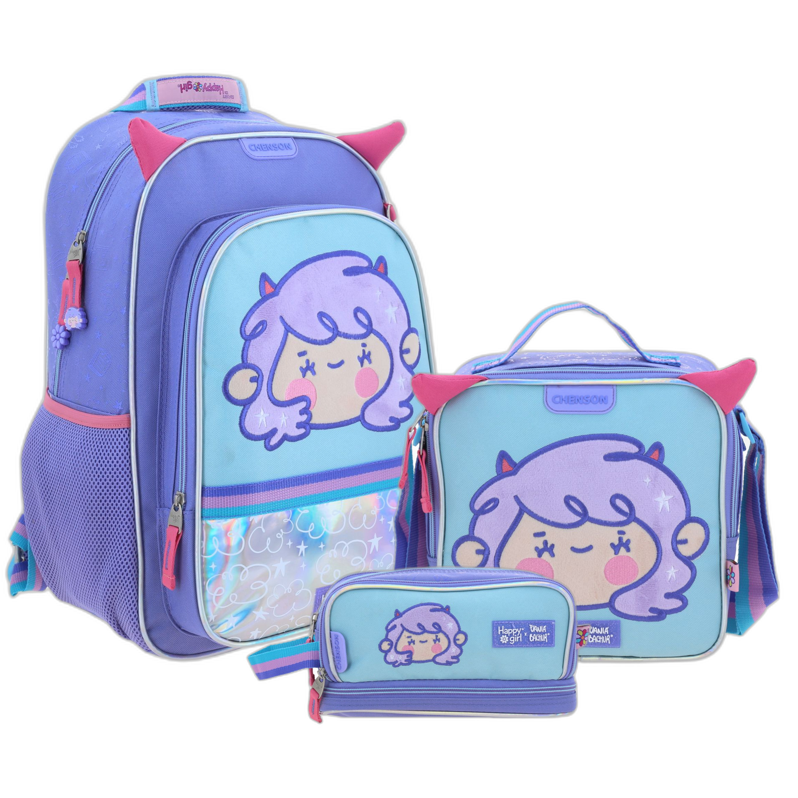 Kit Escolar Vania Bachur by Chenson (Mochila + Lonchera + Lapicera) infantil