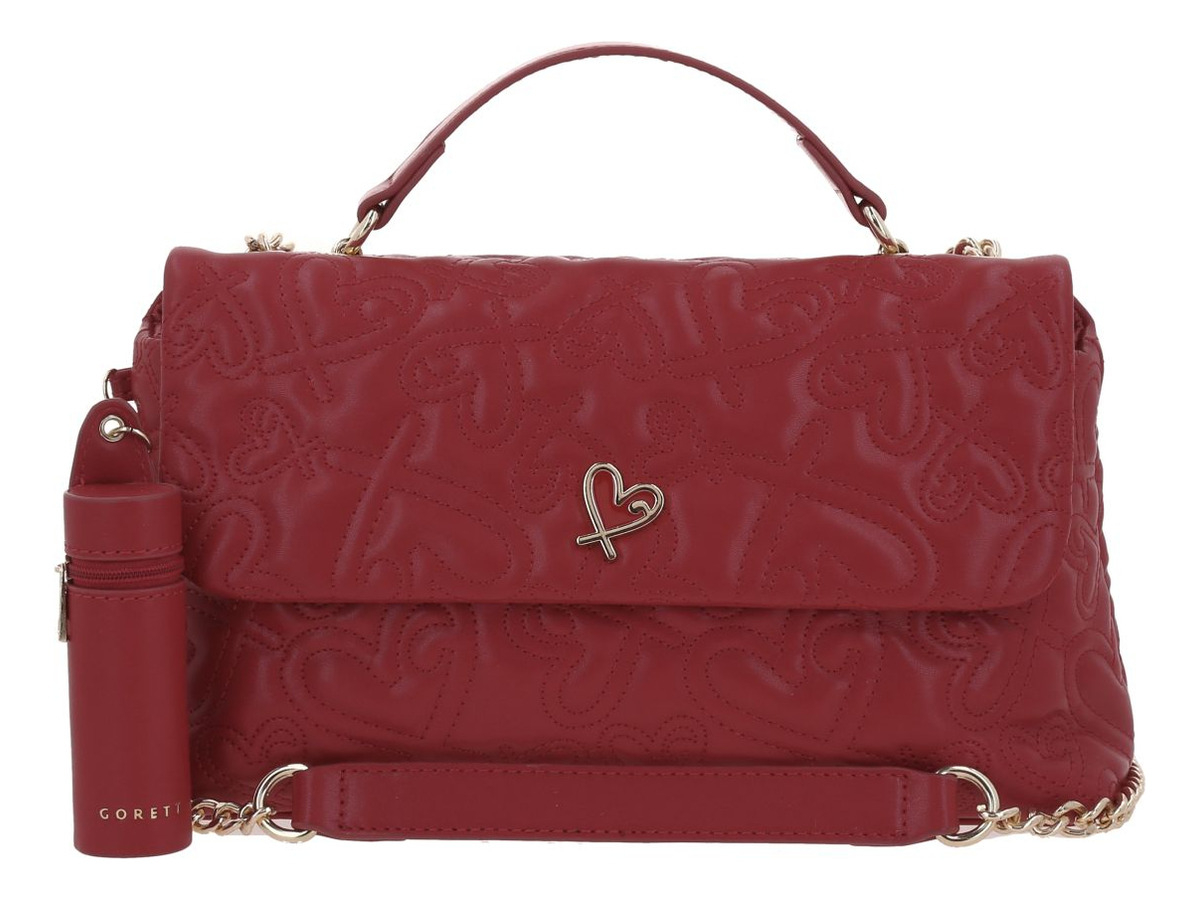 Bolsa Crossbody Gorett Shantal Gs25084-r Color Rojo Correa De Hombro Rojo Diseño De La Tela Corazones