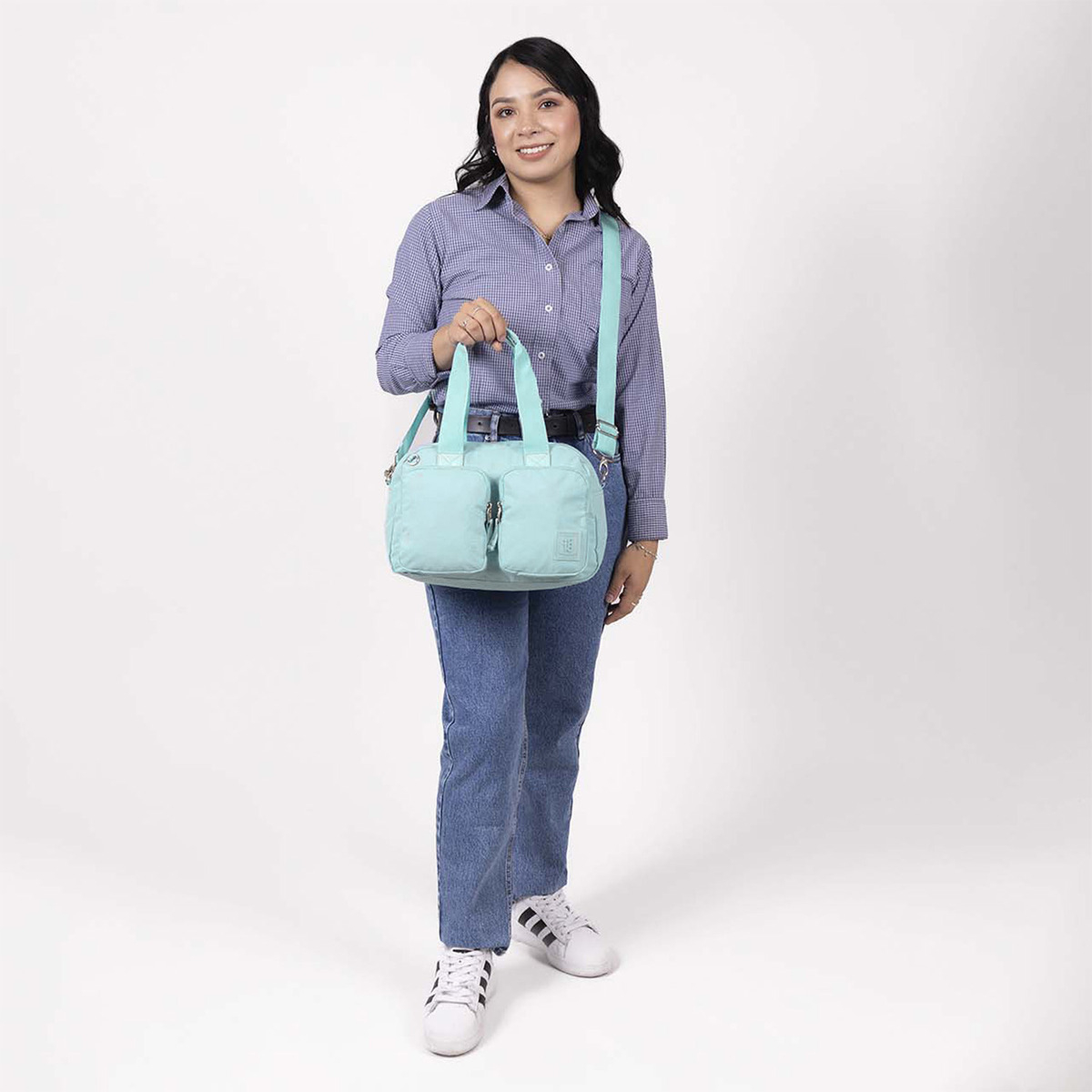 Bolsa De Mano Chenson 1818 Zilp Impermeable Turquesa Acabado De Los Herrajes Níquel Diseño De La Tela Liso - vista 2