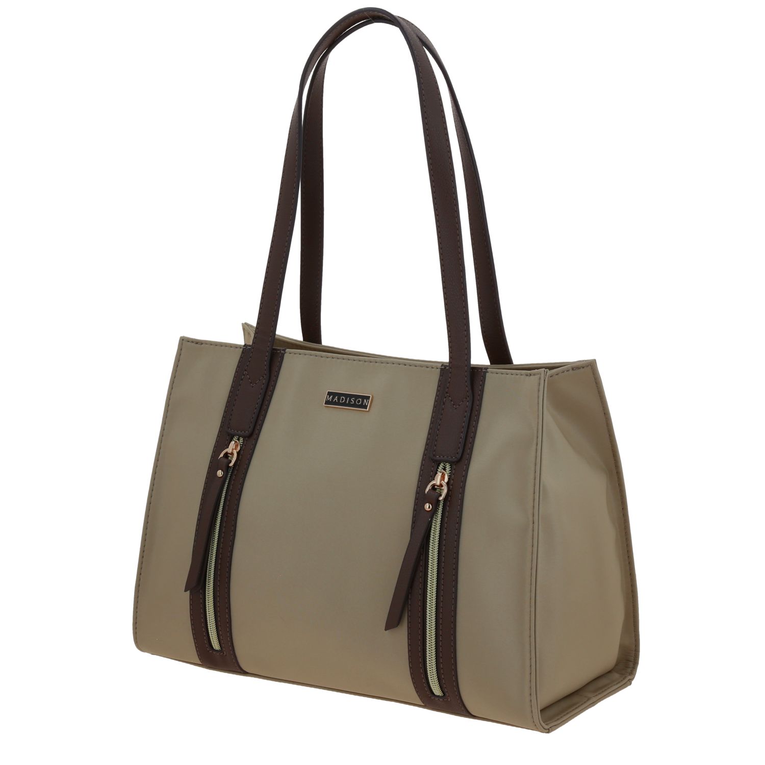 Bolsa grande para dama Madison by Chenson color camel con compartimentos útiles 2