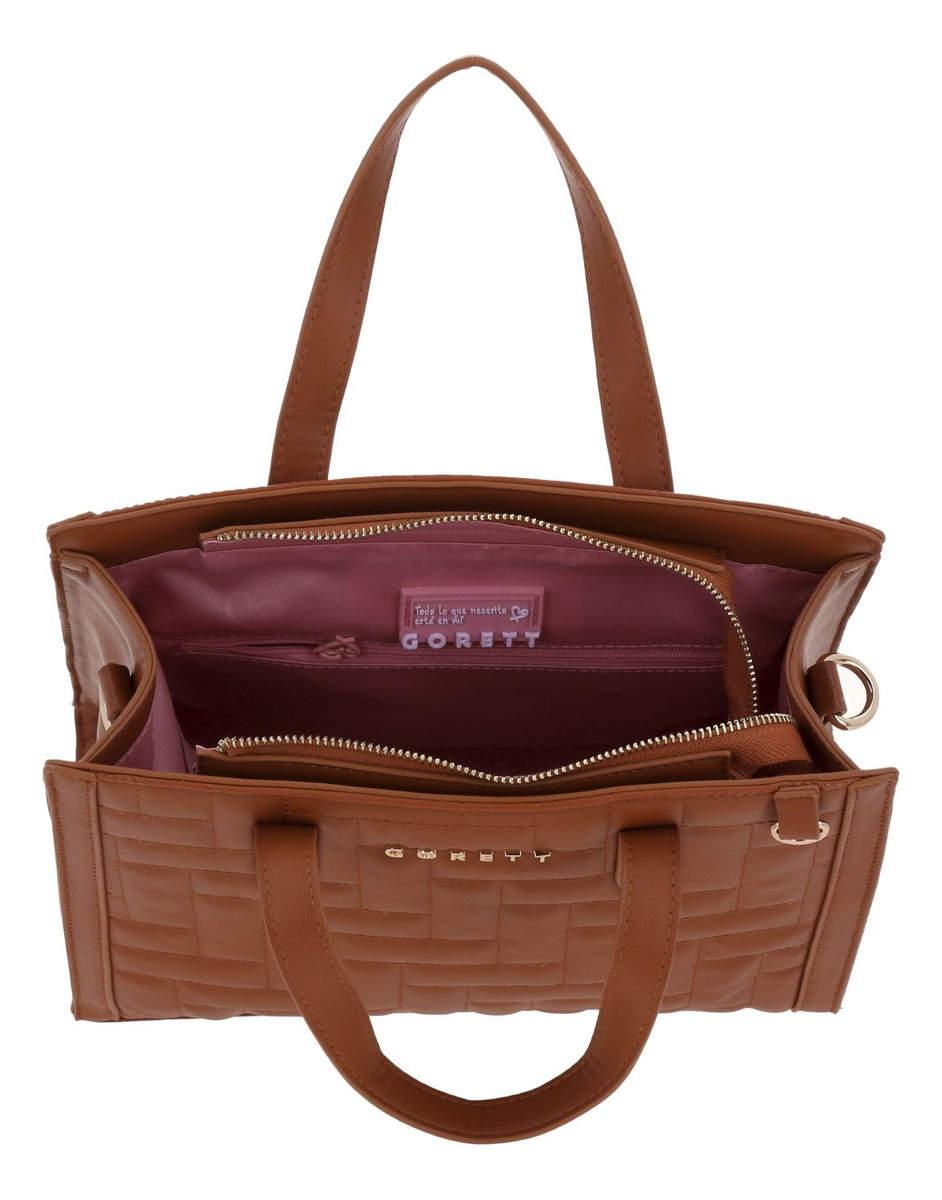 Bolsa Satchel Gorett Priss Gs25075-b Color Café Correa De Hombro Café Diseño De La Tela Capitonado - vista 2