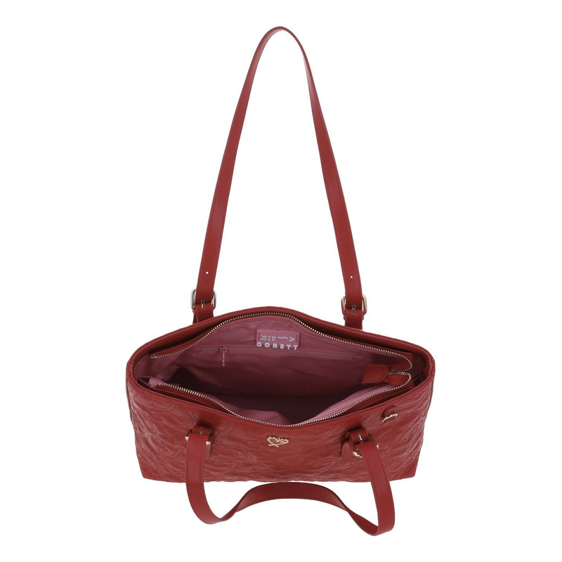 Bolsa Tote Gorett Shantal Gs25083-r Color Rojo Correa De Hombro Rojo Diseño De La Tela Corazones - vista 2