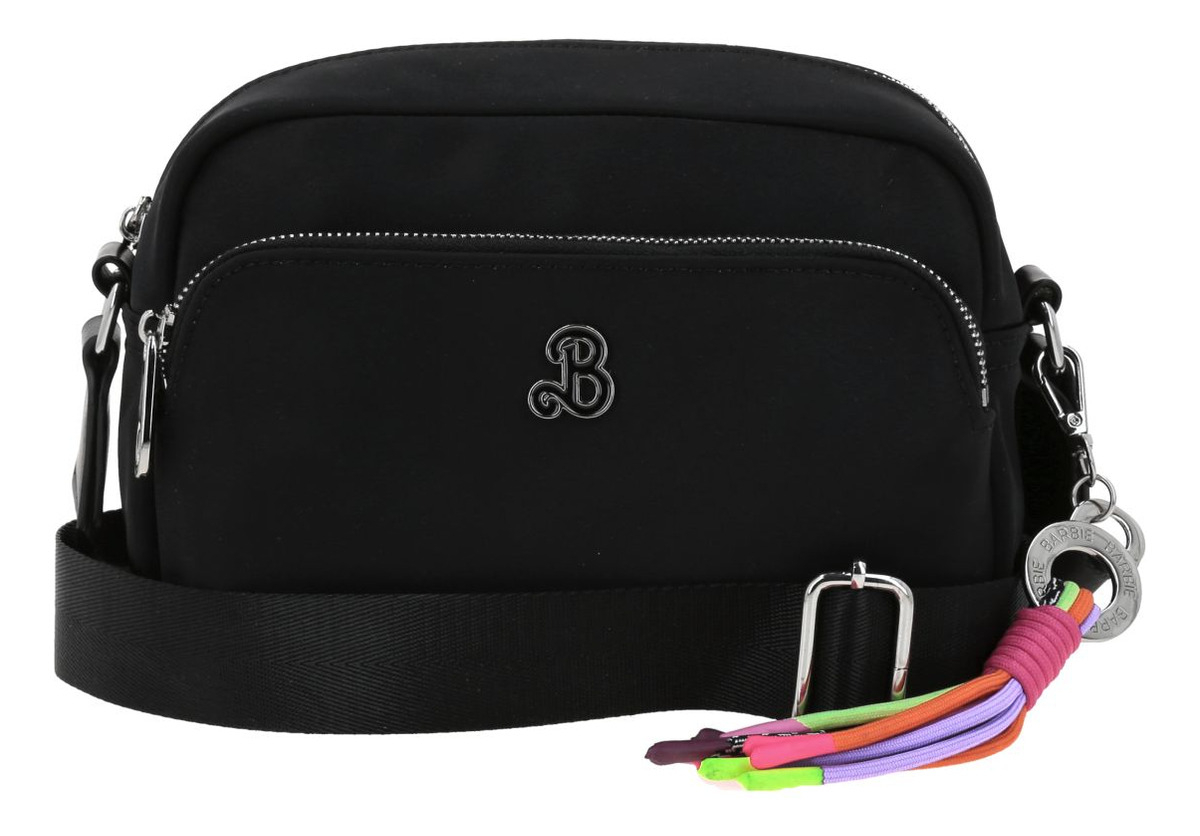 Bolso Crossbody Barbie Gorett Mediano Color Negro Gia Dama Acabado De Los Herrajes Níquel Diseño De La Tela Liso