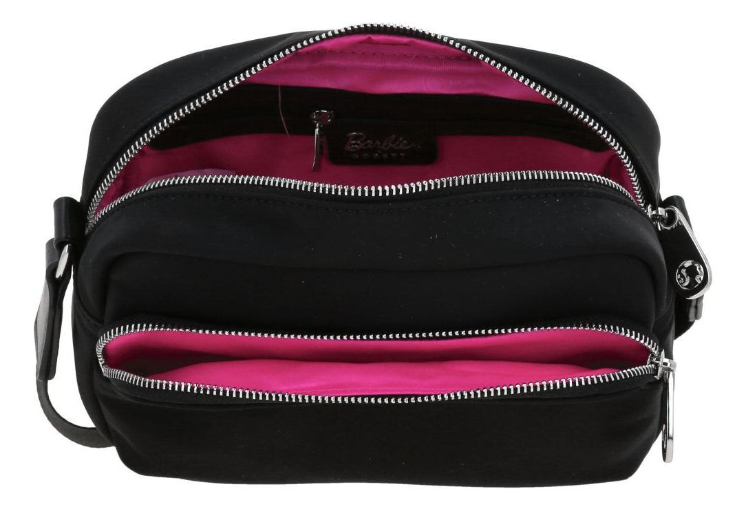 Bolso Crossbody Barbie Gorett Mediano Color Negro Gia Dama Acabado De Los Herrajes Níquel Diseño De La Tela Liso 3