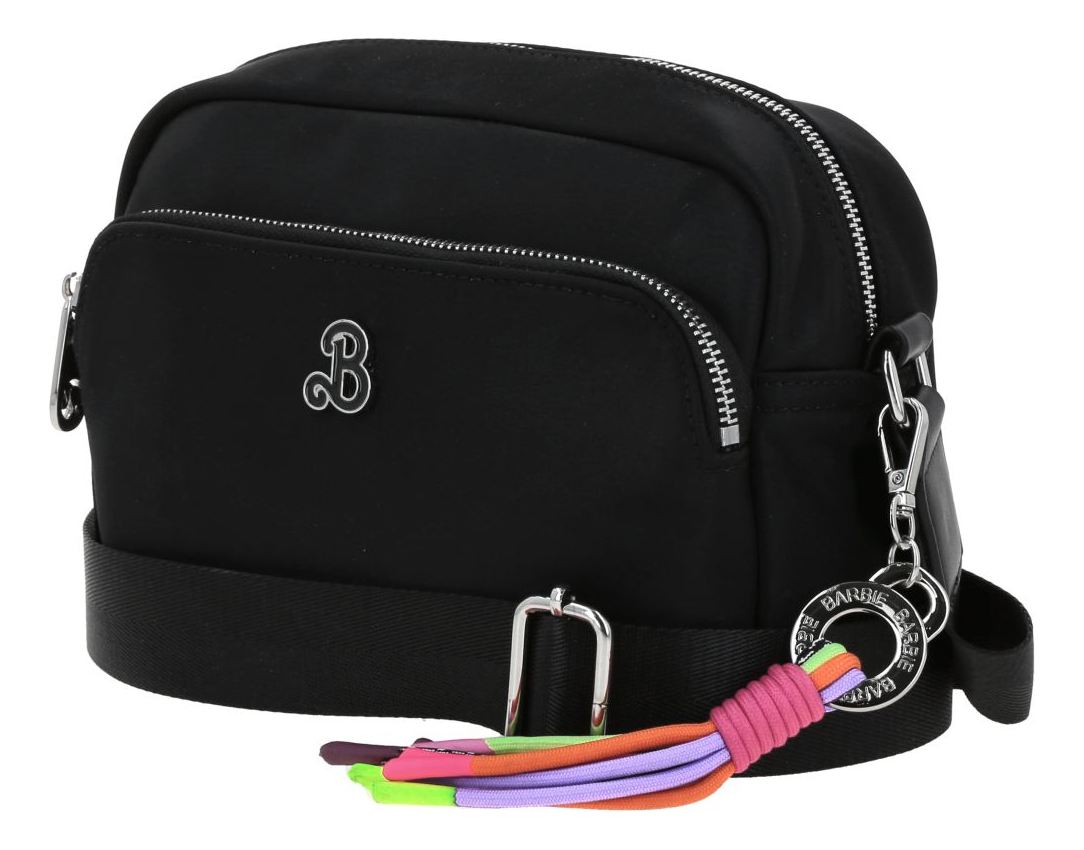 Bolso Crossbody Barbie Gorett Mediano Color Negro Gia Dama Acabado De Los Herrajes Níquel Diseño De La Tela Liso 4