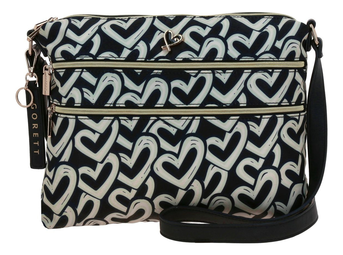 Bolso Crossbody Gorett Chenson Estela Negro Bolsillos Acabado De Los Herrajes Níquel Diseño De La Tela Corazón