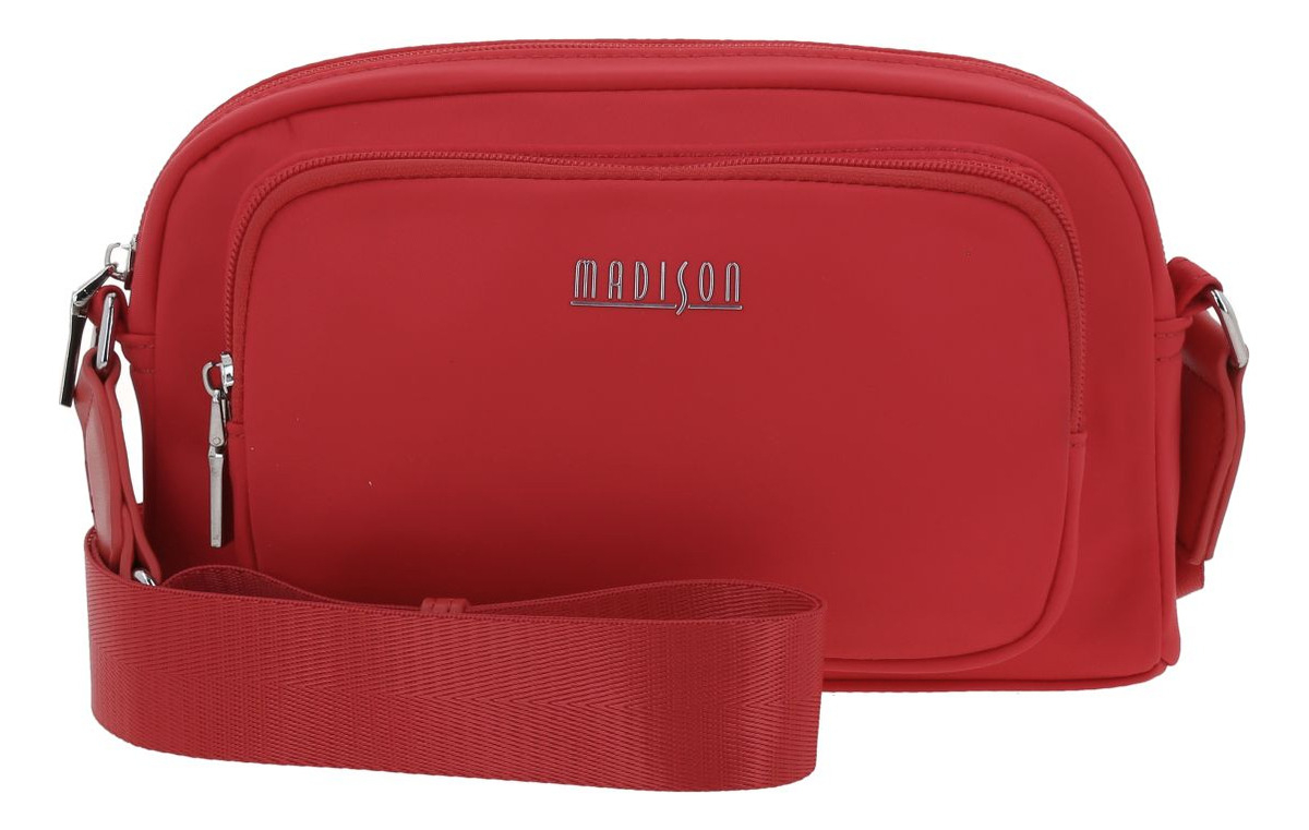 Bolso Crossbody Madison Chenson Julia Color Rojo Para Dama Acabado De Los Herrajes Níquel Diseño De La Tela Liso