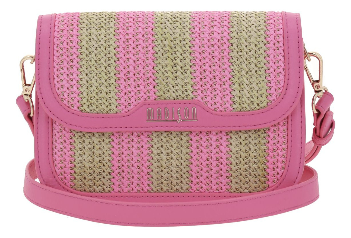 Bolso Crossbody Madison Chepina Rosa/negro Con Asa Larga Acabado De Los Herrajes Níquel Color Rosa Correa De Hombro Rosa Diseño De La Tela Lisa