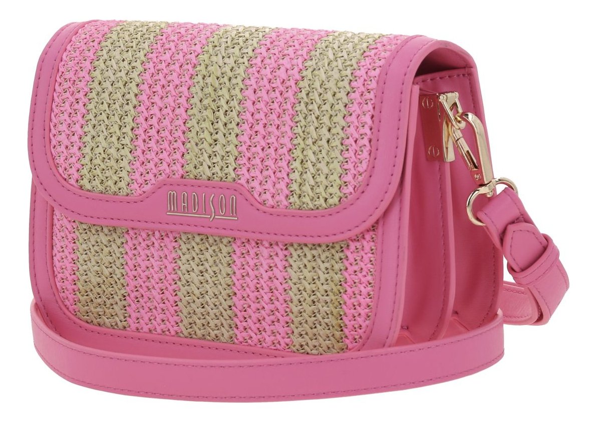 Bolso Crossbody Madison Chepina Rosa/negro Con Asa Larga Acabado De Los Herrajes Níquel Color Rosa Correa De Hombro Rosa Diseño De La Tela Lisa 2