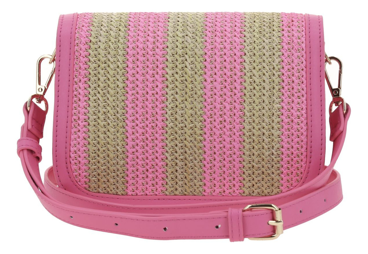 Bolso Crossbody Madison Chepina Rosa/negro Con Asa Larga Acabado De Los Herrajes Níquel Color Rosa Correa De Hombro Rosa Diseño De La Tela Lisa - vista 2
