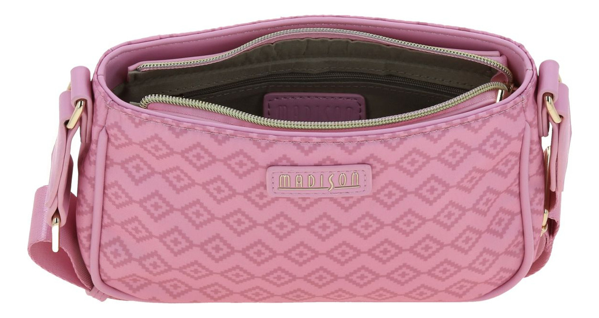 Bolso Crossbody Madison Xochitl Md25100-p Rosa Asa Larga Acabado De Los Herrajes Níquel Diseño De La Tela Liso 3