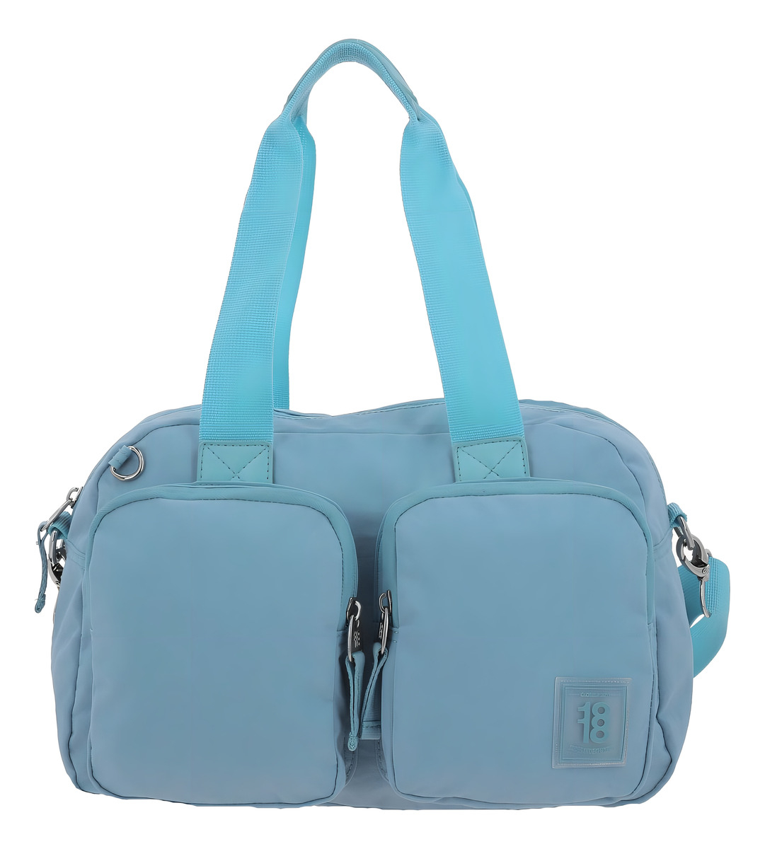 Bolso De Mano Y Hombro Grande Chenson 1818 Zilp Color Azul Acabado De Los Herrajes Níquel Color Azul Acero Correa De Hombro Azul Acero Diseño De La Tela Lisa