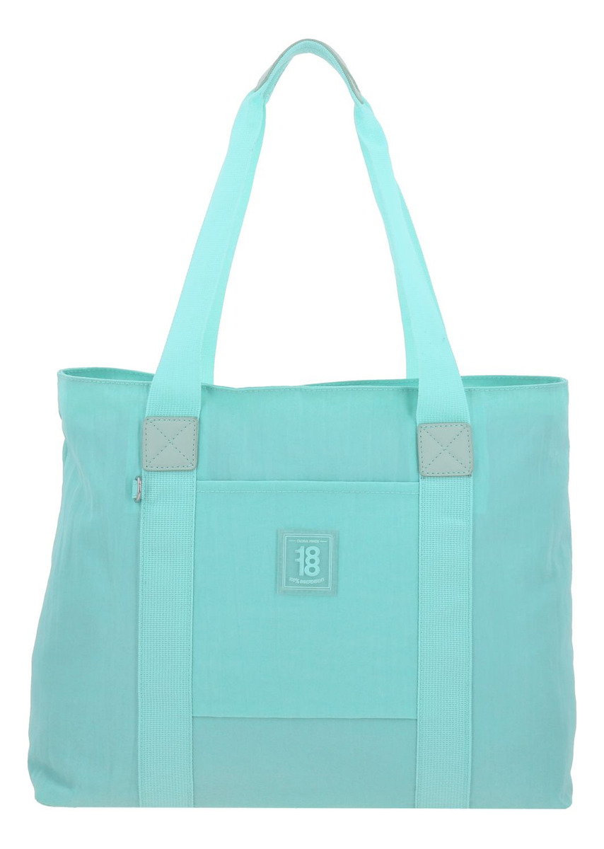 Bolso Tote Grande Chenson 1818 Zilp Impermeable Turquesa Acabado De Los Herrajes Níquel Diseño De La Tela Liso