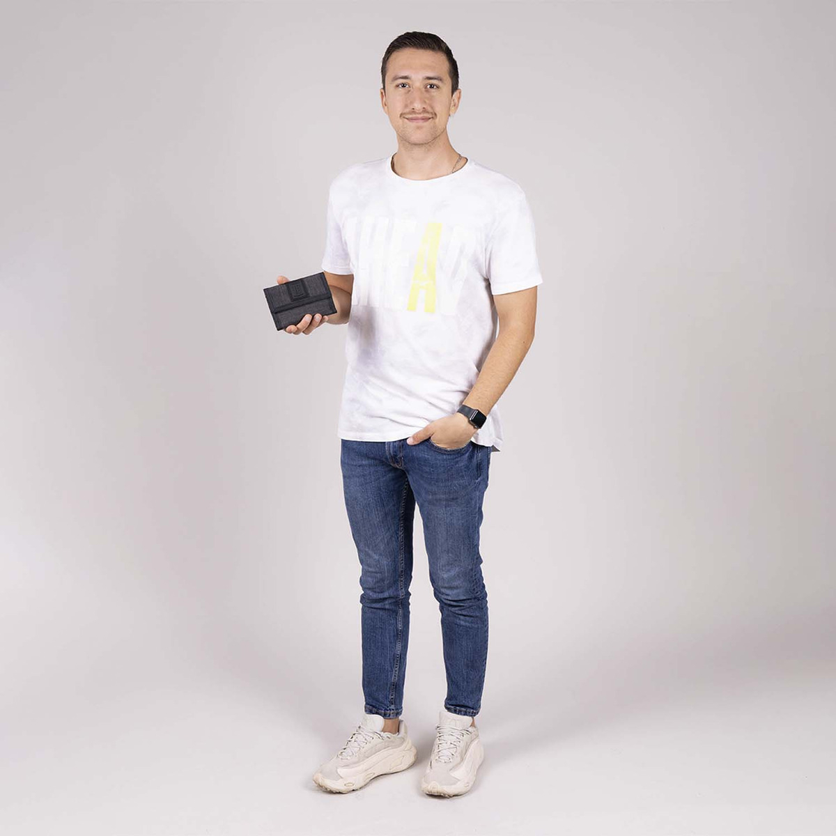 Cartera Caballero Hop Negra 1818 Chenson Color Negro Diseño De La Tela Liso - vista 2