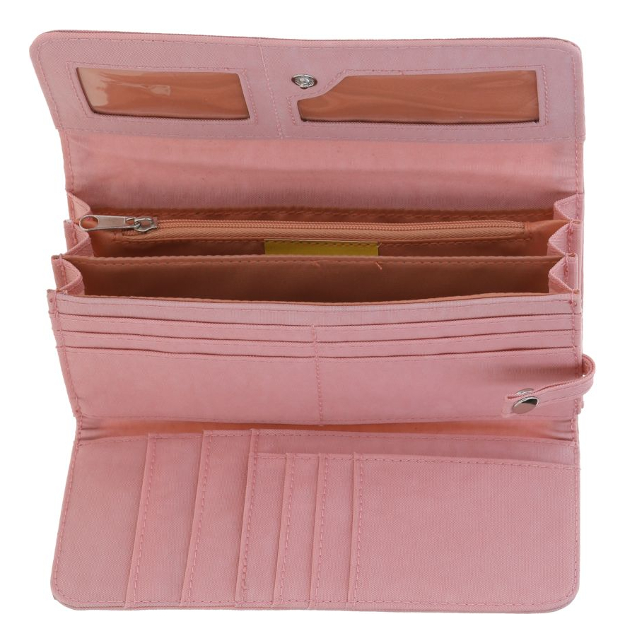 Cartera Chenson 1818 Zilp Rosa Para Mujer Con Tarjetero Diseño De La Tela Liso 4