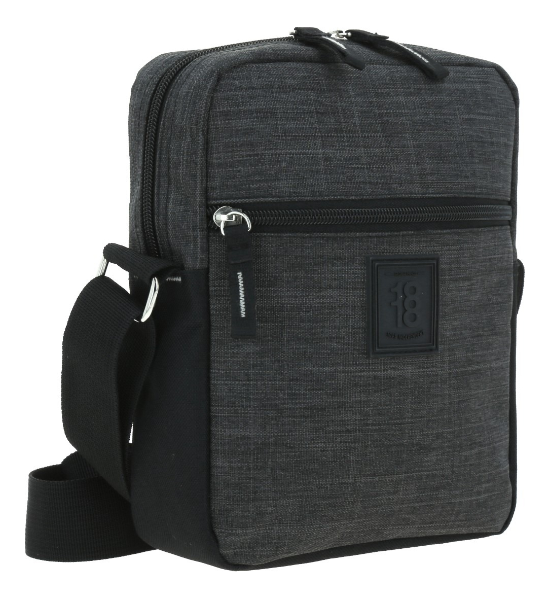 Crossbody Bandolera Grande Chenson 1818 Hop Para Hombre Acabado De Los Herrajes Níquel Color Negro Correa De Hombro Negro Diseño De La Tela Liso 2