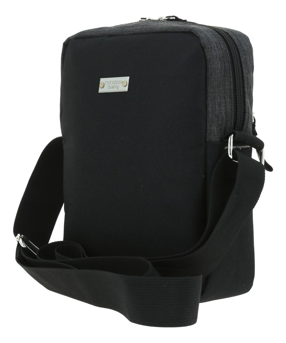 Crossbody Bandolera Grande Chenson 1818 Hop Para Hombre Acabado De Los Herrajes Níquel Color Negro Correa De Hombro Negro Diseño De La Tela Liso 3