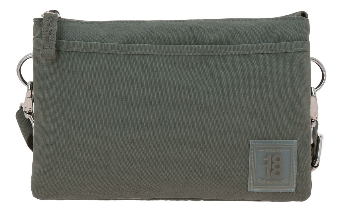 Crossbody Bandolera Mediano Chenson 1818 Zilp Unisex Acabado De Los Herrajes Níquel Color Verde Correa De Hombro Verde Diseño De La Tela Lisa