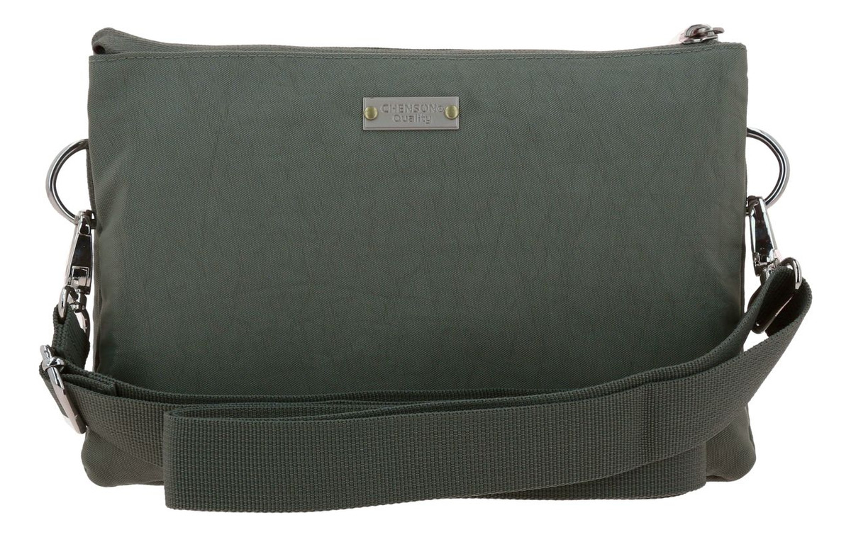 Crossbody Bandolera Mediano Chenson 1818 Zilp Unisex Acabado De Los Herrajes Níquel Color Verde Correa De Hombro Verde Diseño De La Tela Lisa - vista 2