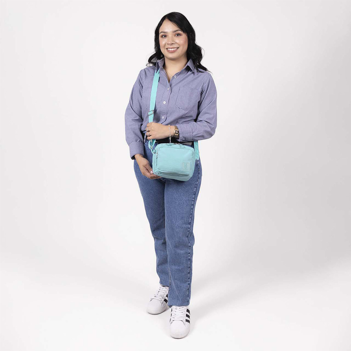 Crossbody Chenson 1818 Turquesa Zilp Impermeable 1866551-t Acabado De Los Herrajes Níquel Diseño De La Tela Liso - vista 2