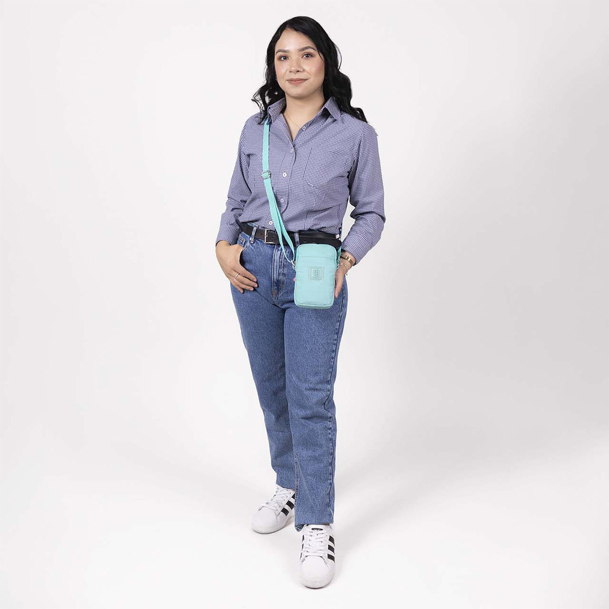 Crossbody Chico 1818 Chenson Dama Turquesa Impermeable Acabado De Los Herrajes Níquel Diseño De La Tela Lisa - vista 2