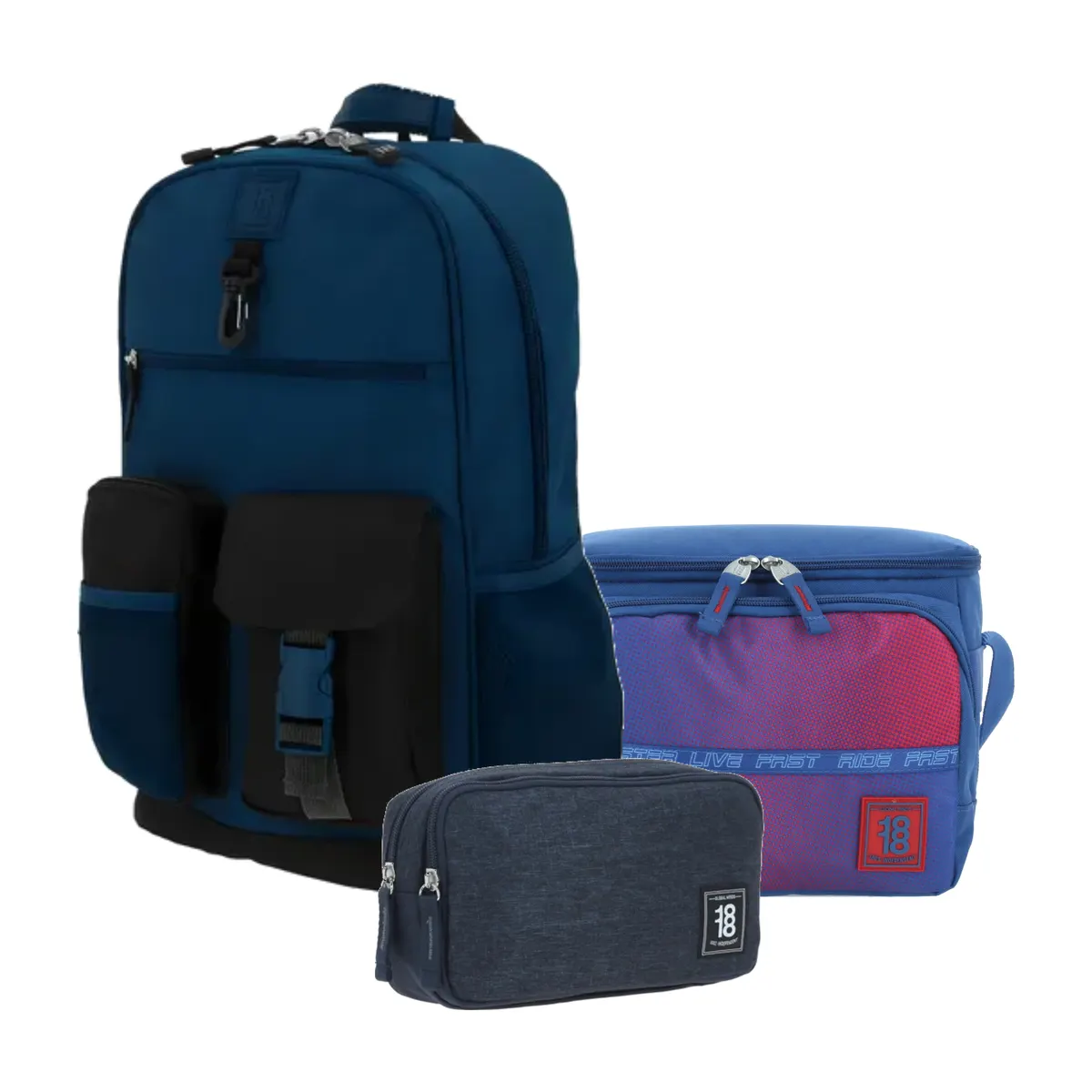 Kit Escolar 1818 by Chenson Azul (Mochila + Lonchera + Lapicera) | Juvenil - Modelo 1870136-034