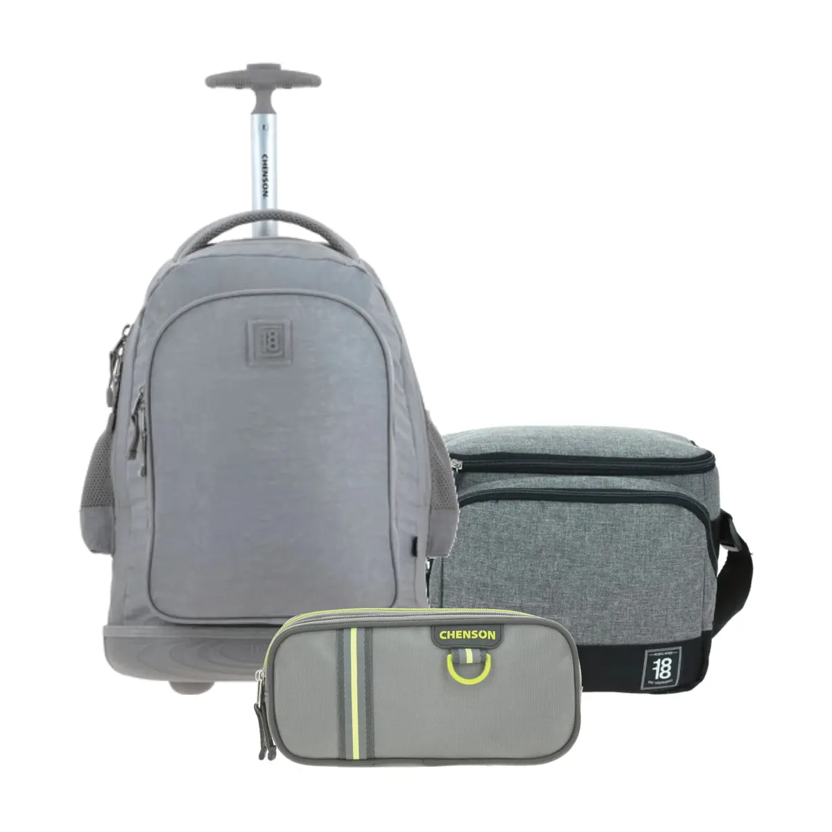 Kit Escolar 1818 by Chenson Gris (Mochila con Ruedas + Lonchera + Lapicera Chenson Clásico) | Primaria - Modelo 1870145-733