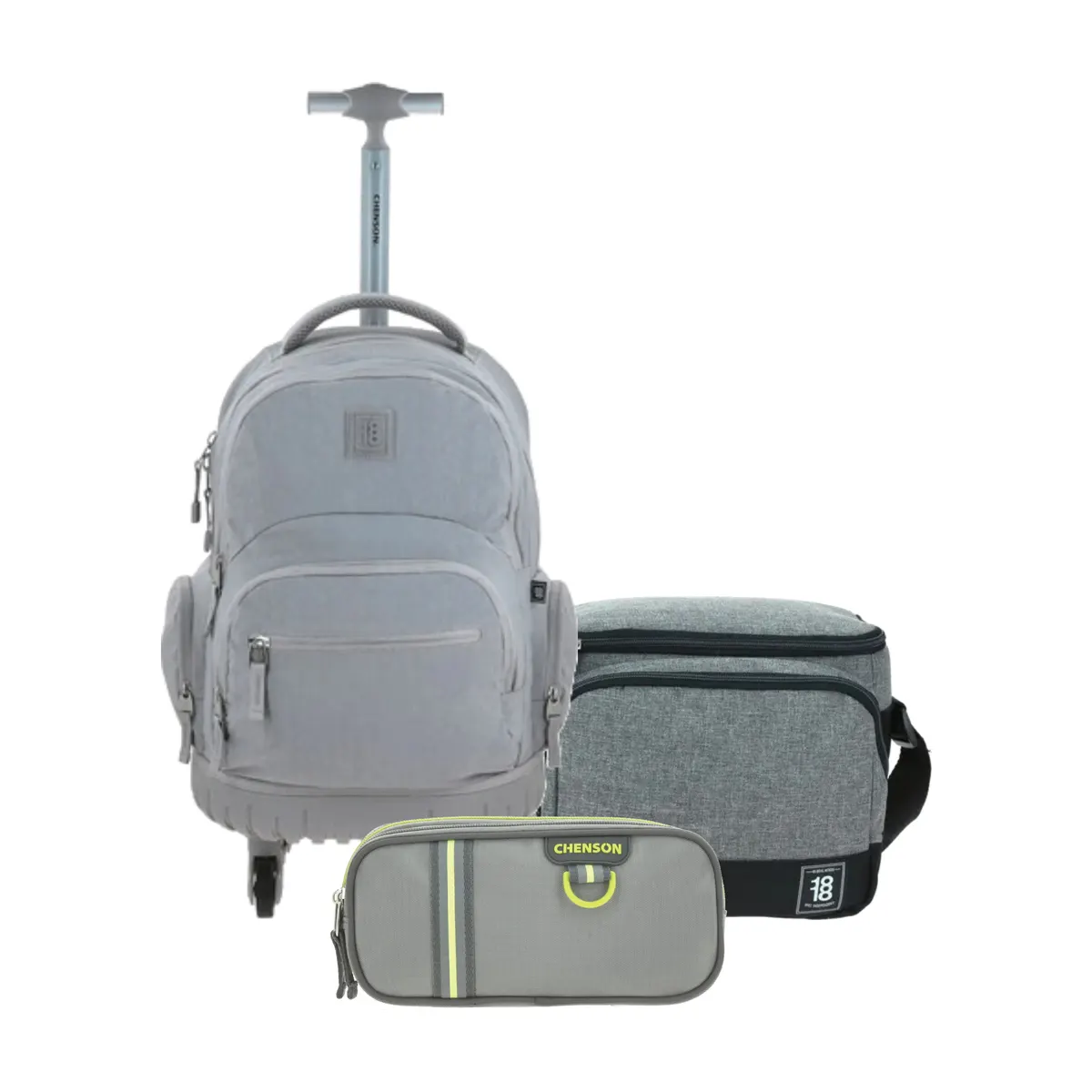 Kit Escolar 1818 by Chenson Gris (Mochila con Ruedas + Lonchera + Lapicera Chenson Clásico) | Primaria - Modelo 1870146-733