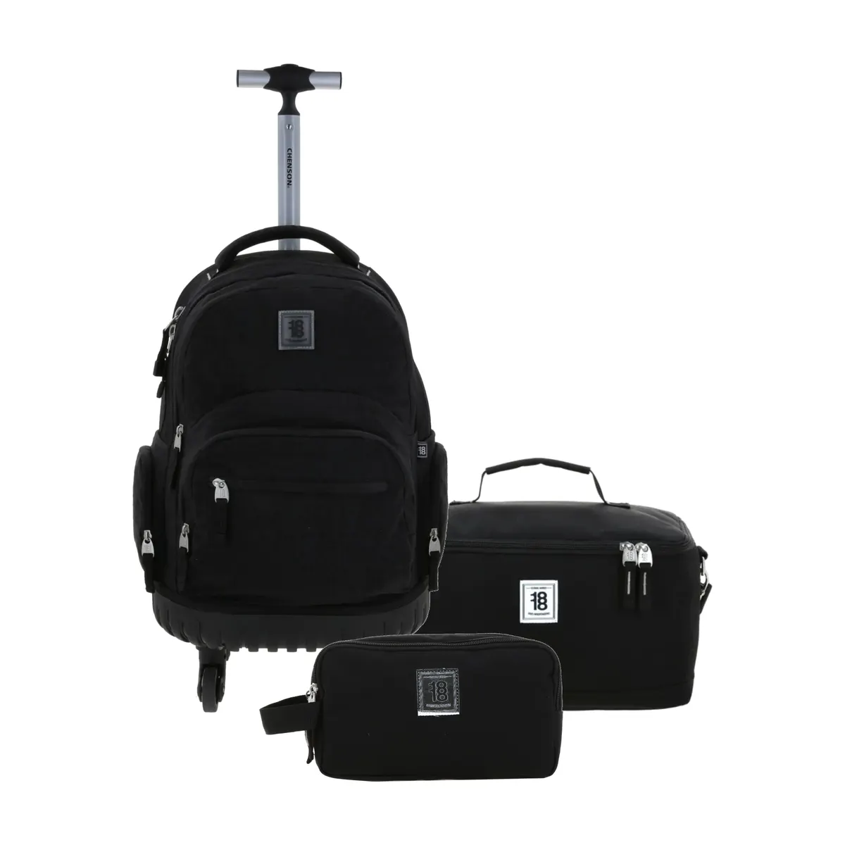 Kit Escolar 1818 by Chenson Negro (Mochila con Ruedas + Lonchera + Lapicera) | Primaria