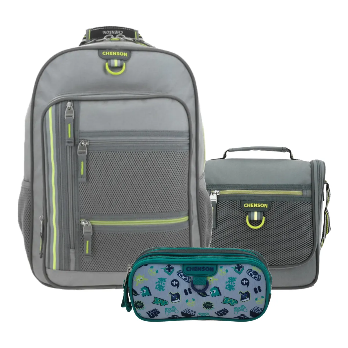 Kit Escolar Chenson Clásico Gris (Mochila + Lonchera + Lapicera) | Secundaria