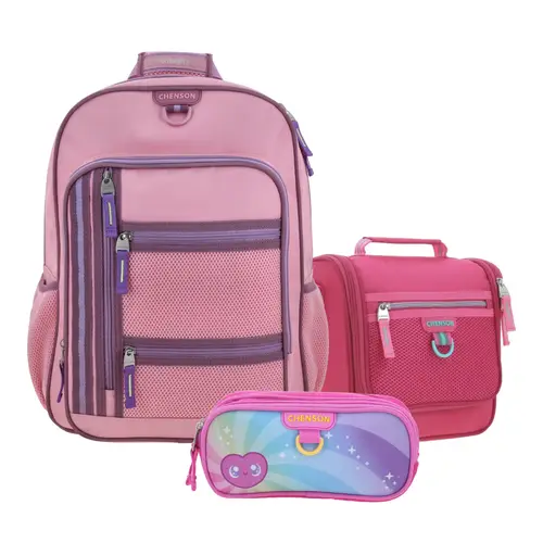 Kit Escolar Chenson Clásico Rosa (Mochila + Lonchera + Lapicera) | Primaria