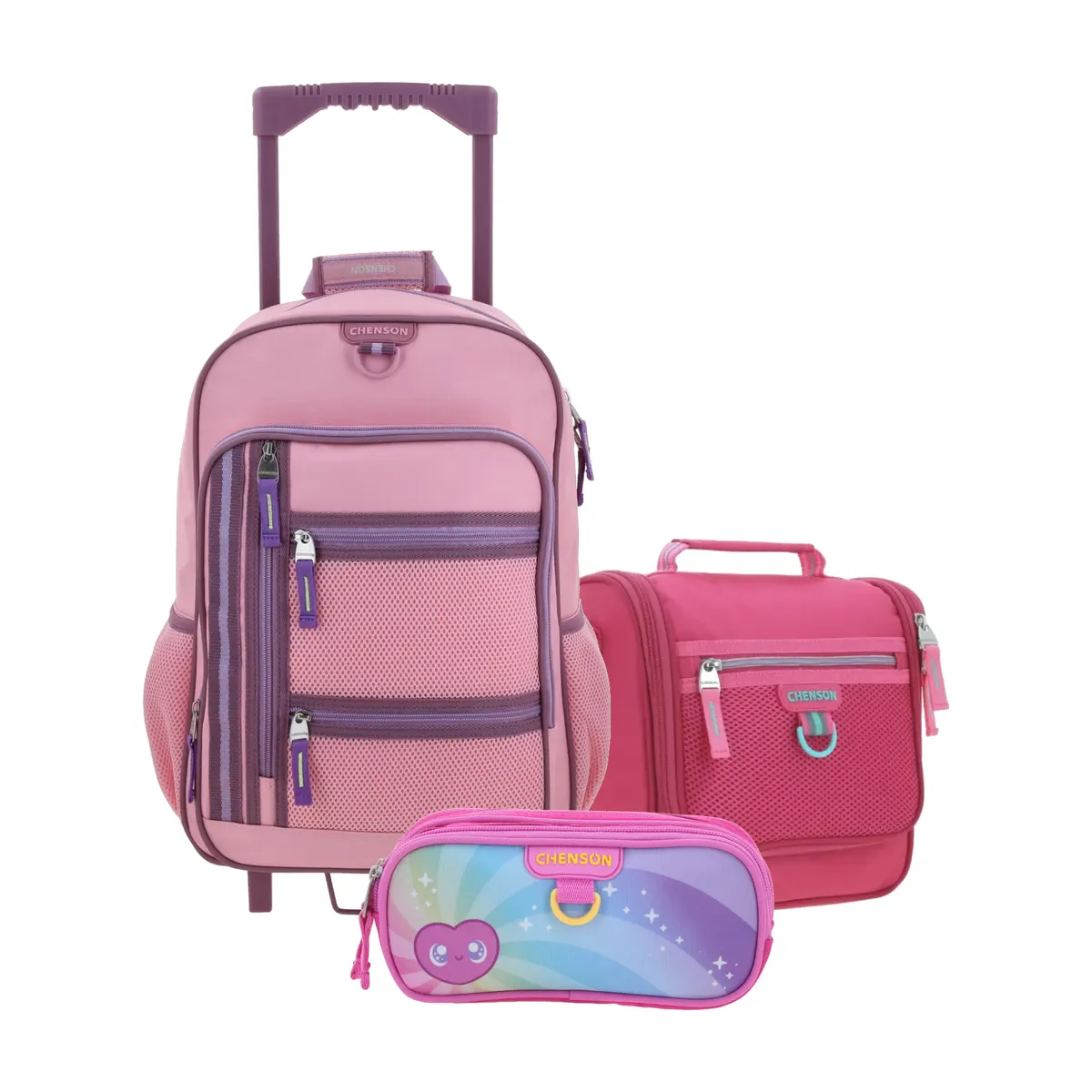 Kit Escolar Chenson Clásico Rosa (Mochila con Ruedas + Lonchera + Lapicera) | Primaria - Modelo CH70933-492