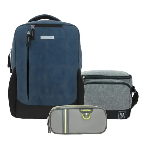 Kit Chenson Pro Gris (Mochila + Lonchera 1818 + Lapicera Chenson Clásico) | Profesional - Modelo CP65923-733
