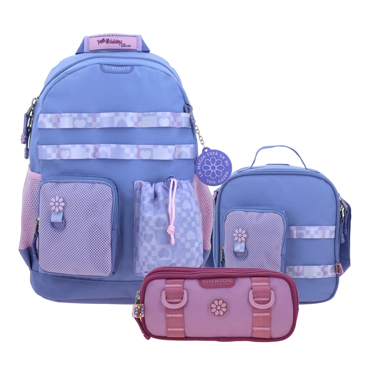 Kit Escolar Happy Girl by Chenson Uva (Mochila + Lonchera + Lapicera) | Primaria - Modelo HG70897-898