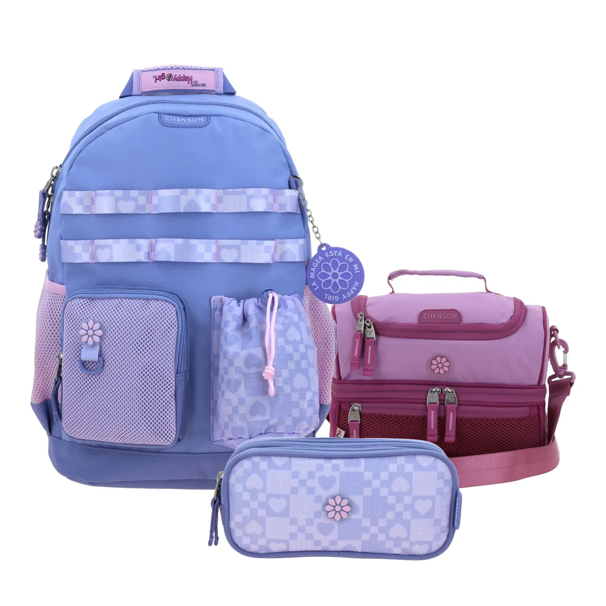 Kit Escolar Happy Girl by Chenson Uva (Mochila + Lonchera + Lapicera) | Primaria - Modelo HG70897-915