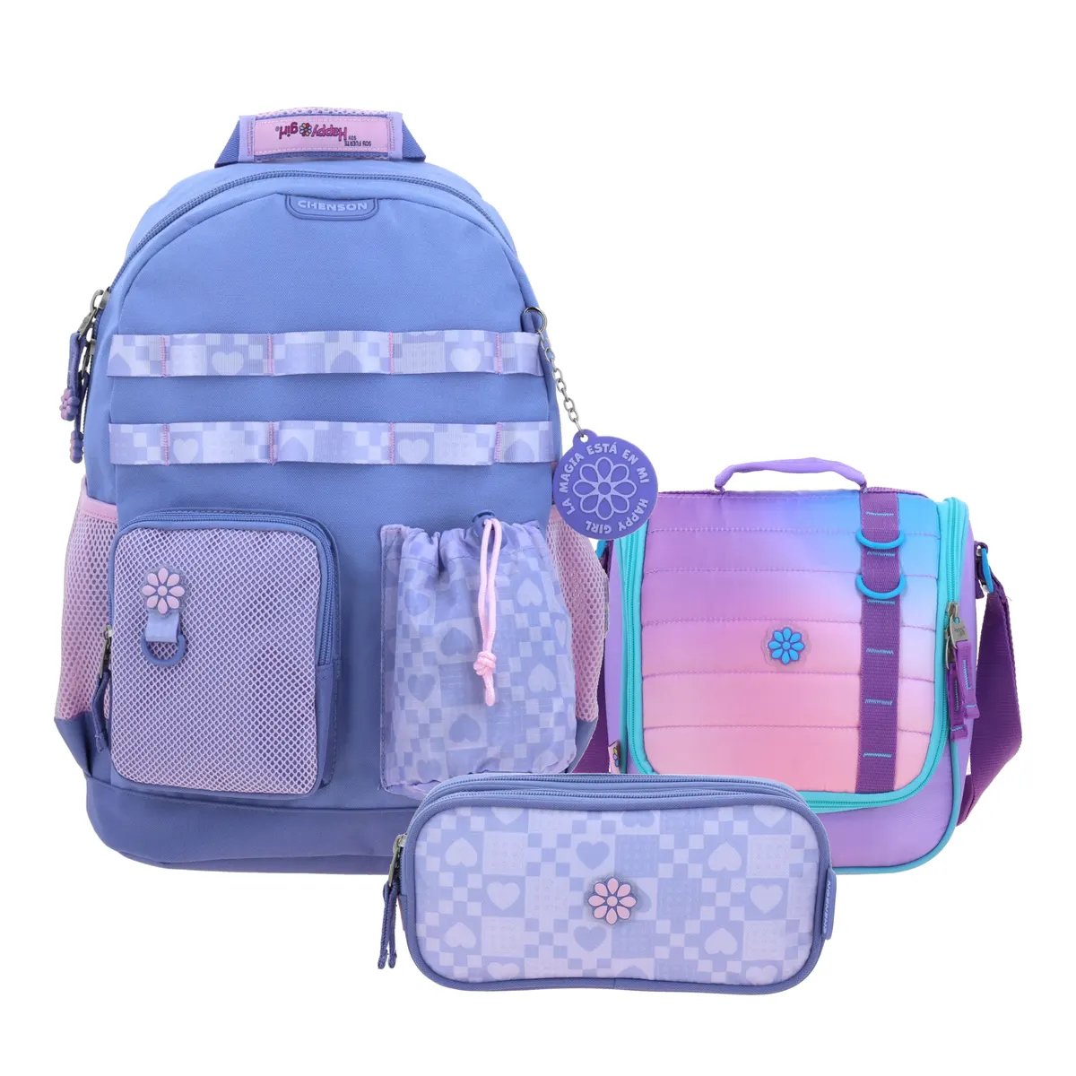 Kit Escolar Happy Girl by Chenson Uva (Mochila + Lonchera + Lapicera) | Primaria - Modelo HG70897-963