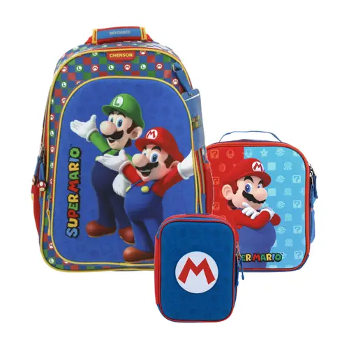 Kit Escolar Mario Bros by Chenson Azul (Mochila + Lonchera + Lapicera) | Primaria - Modelo MB65967-079