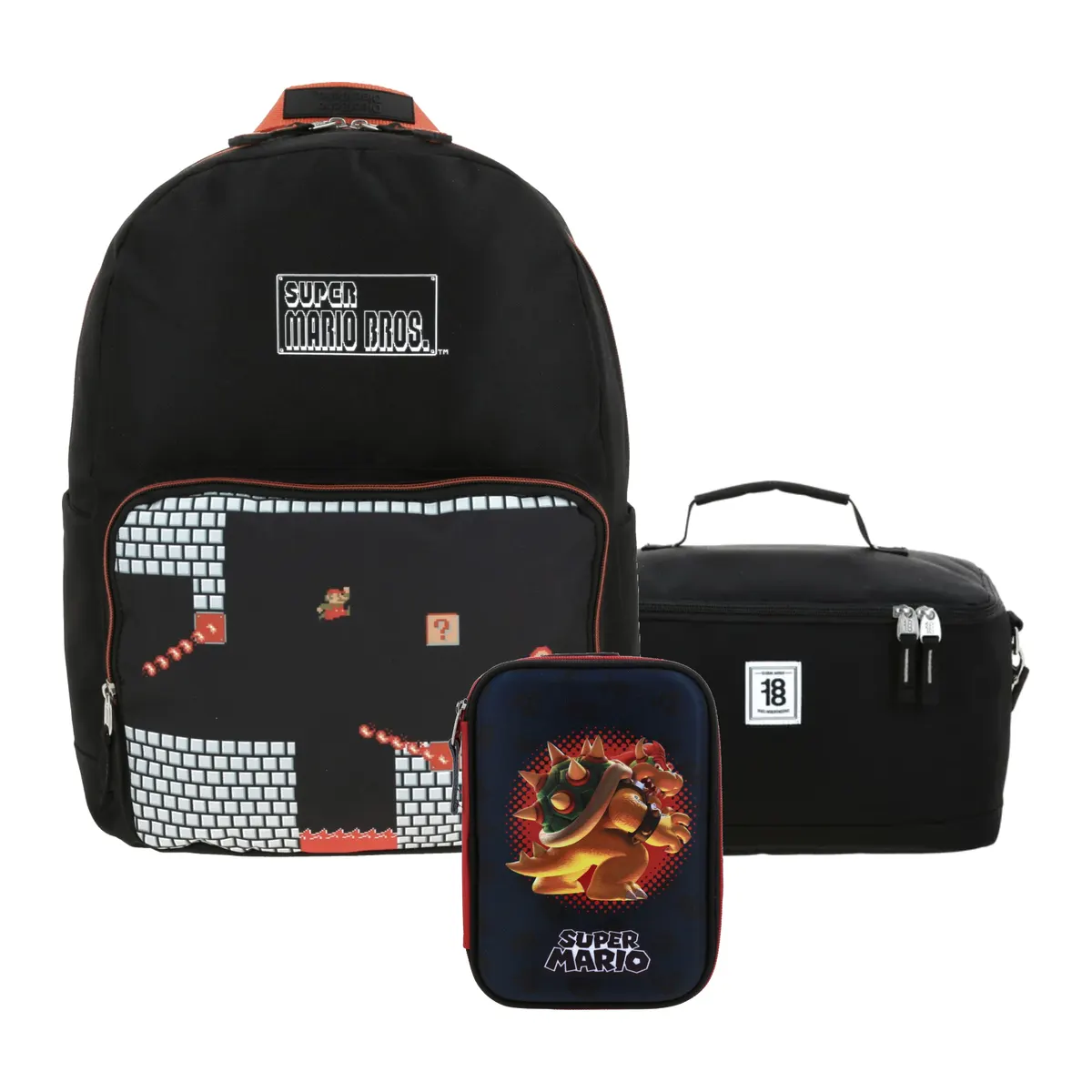 Kit Escolar Mario Bros by Chenson Negro (Mochila + Lonchera 1818 + Lapicera) | Primaria y secundaria