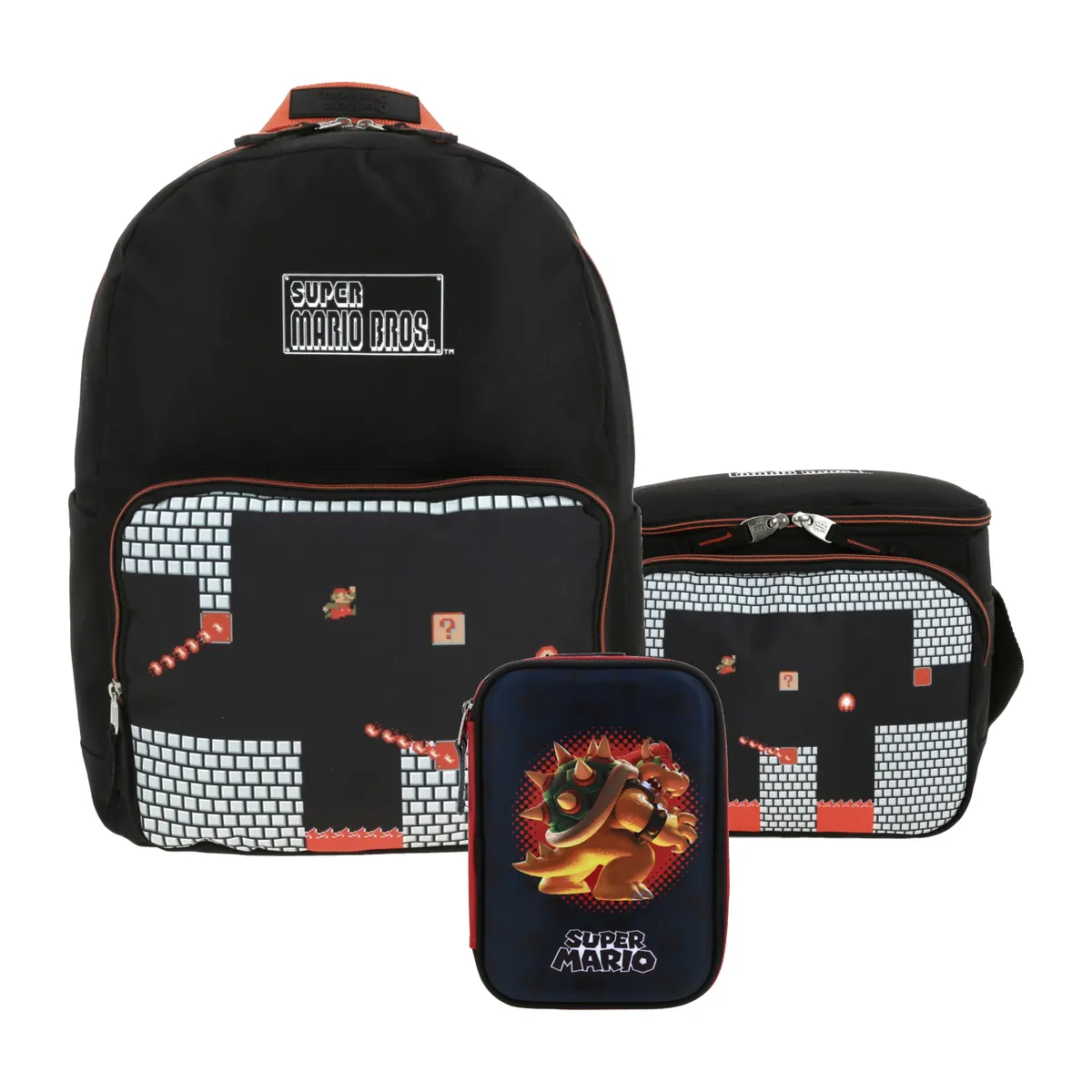 Kit Escolar Mario Bros by Chenson Negro (Mochila + Lonchera + Lapicera) | Secundaria
