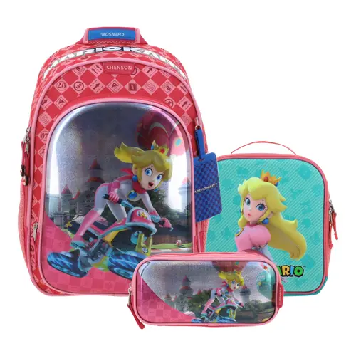Kit Escolar Mario Bros by Chenson Rosa (Mochila + Lonchera + Lapicera) | Primaria - Modelo MB66275-350